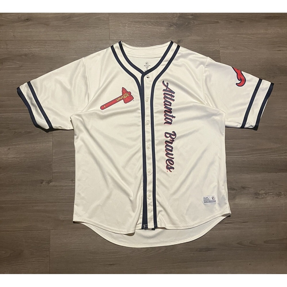 Atlanta Braves Jersey Men's Size XL White Button Front Lightweight Dynasty